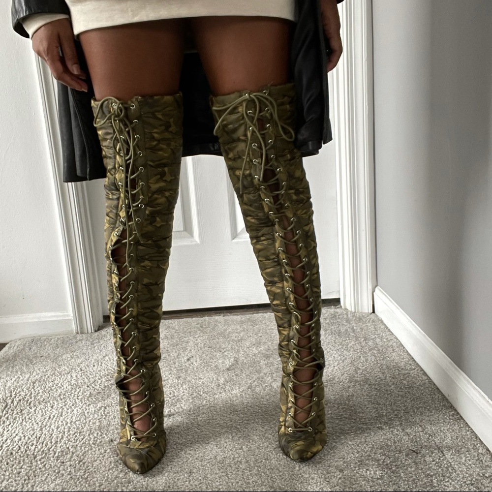 Thigh high quilted boots